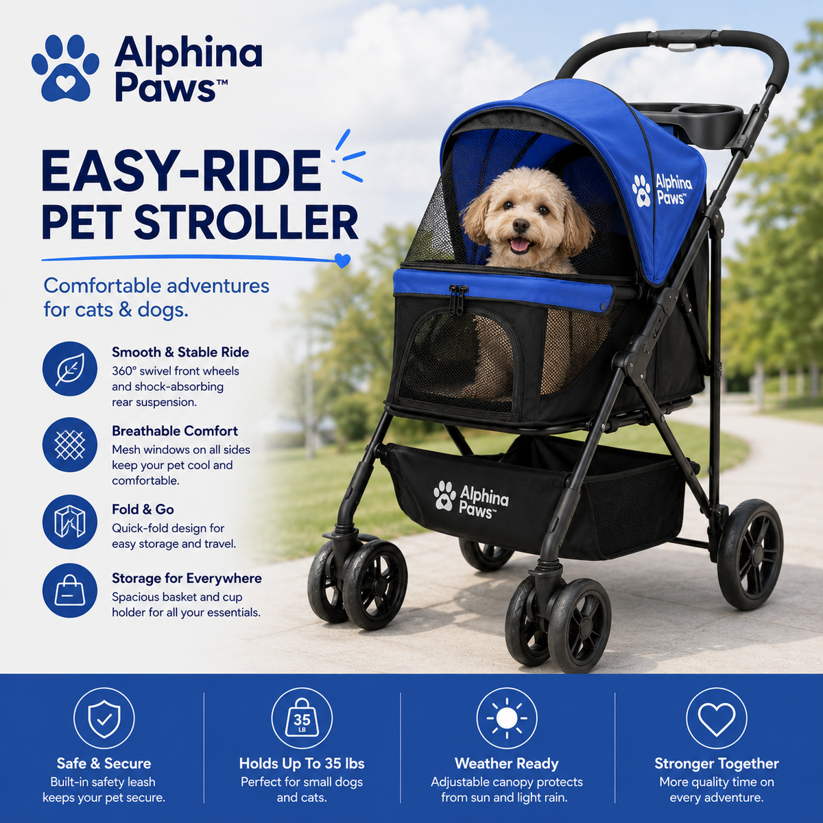 Alphina Paws Easy-Ride Pet Stroller